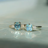 2.03ct Asscher Cut Untreated Sapphire and Trillion Diamond Antique Compass Set Low Profile Ring in 14k Green Gold