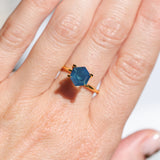 2.08CT MADAGASCAR HEXAGON SAPPHIRE, TEAL BLUE WITH OPALESCENT GLOW, 8.7X6.3X3.8MM