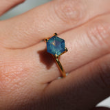 2.08CT MADAGASCAR HEXAGON SAPPHIRE, TEAL BLUE WITH OPALESCENT GLOW, 8.7X6.3X3.8MM