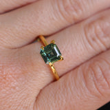 2.16CT MADAGASCAR EMERALD CUT SAPPHIRE, DEEP GREEN WITH SOME YELLOW AND TEAL, 6.9X6.8X4.6MM