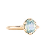 2.32ct Oval Unheated Silky Teal Montana Sapphire Scallop Cup Solitaire in 14k Yellow Gold