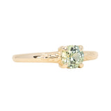 0.79ct Round Light Green Montana Sapphire Low Profile Four Prong Spring Bloom Solitaire in 14k Yellow Gold