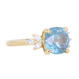 3.38ct Untreated Montana Sapphire Cushion Cut Marquise Diamond Cluster Ring in 18k Yellow Gold