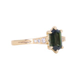 1.59ct Green Hexagon Madagascar Sapphire and Diamond Vintage Cathedral Six Prong Ring in 14k Yellow Gold