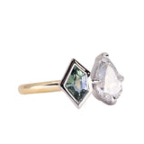 GIA 1.0ct Natural Pear Diamond and Geo Montana Sapphire Two Tone Toi Et Moi Ring in 18k Yellow Gold and Platinum