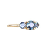 0.75ct Round Unheated Teal Blue Color Shifting Montana Sapphire and Montana Sapphire Side Three Stone Ring in 14k Yellow Gold