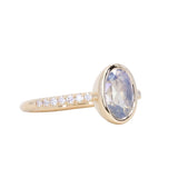 2.01ct Untreated Opalescent Oval Sapphire Low Profile Bezel Solitaire Ring with Pavé Set Diamonds in 14k Yellow Gold
