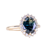 2.66ct Untreated Oval Nigerian Sapphire Antique-Style Diamond Halo Ring in 14k Yellow Gold