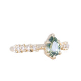 1.07ct Pear Sapphire Low Profile 5 Prong Vine Solitaire with Diamonds in 14k Yellow