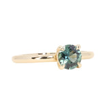 0.98ct Round Madagascar Teal Sapphire Low Profile 4 Prong Solitaire in 14k Yellow Gold