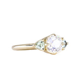 0.96ct Antique Old Mine Cut Diamond and Trillion Seafoam Montana Sapphire Antique Style Compass Set Low Profile Ring with Milgrain in 18k Yellow Gold