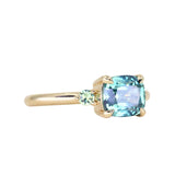 2.17ct Antique Style Unheated Cushion Cut Montana Sapphire Dainty Three Stone Ring in 14k Yellow Gold