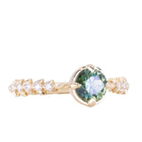 0.92ct Untreated Round Australian Parti Sapphire Low Profile 4 Prong Vine Solitaire with Diamonds in 18k Yellow