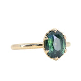 2.48ct Oval Teal Madagascar Sapphire Scallop Cup Solitaire in 14k Yellow Gold