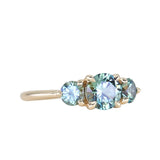 0.91ct Round Unheated Teal Green Montana Sapphire and Montana Sapphire Side Three Stone Ring in 14k Yellow Gold