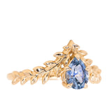 0.85ct Blue Pear Sapphire Pointed Vine Prong Set Ring in 14k yellow gold