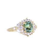 1.49ct Elongated Cushion Cut Montana Sapphire and Diamond Floral Halo in 18k Yellow Gold
