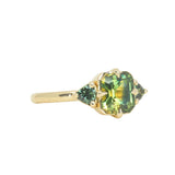 1.86ct Emerald Cut Parti Madagascar Sapphire and Trillion Sapphire Compass Set Low Profile Ring in 18k Yellow Gold
