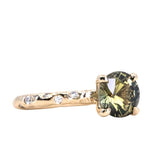 2.02ct Multicolor Earthy Madagascar Sapphire 4 Prong Evergreen Solitaire with Scattered Embedded Diamonds in 14k Yellow Gold