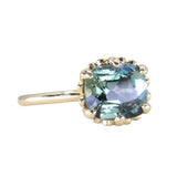 4.47ct Color Shifting Elongated Cushion Cup Sapphire Scallop Cup East-West Solitaire in 18k Yellow Gold