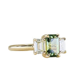1.52ct Emerald Cut Parti Sapphire and Lab Grown Diamond Three Stone Low Profile Ring in 14k Yellow Gold