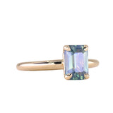 2.02ct Untreated Emerald Cut Opalescent Teal Sapphire 4 Prong Solitaire in 14k Yellow Gold