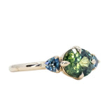 2.36ct Oval Untreated Madagascar Parti Sapphire and Trillion Sapphire Antique Compass Set Low Profile Ring in 14k Yellow Gold