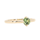 0.67ct Untreated Round Australian Parti Green Sapphire Low Profile Compass Set 4 Prong Solitaire in 14k Yellow Gold