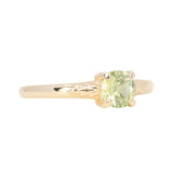 0.84ct Round Light Green Montana Sapphire Low Profile Four Prong Spring Bloom Solitaire in 14k Yellow Gold