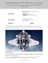 4.02ct Smoky Grey Tourmaline Oval Six Prong Split Shank Solitaire in 14k White Gold