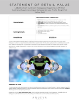 4.08ct Cushion Cut Green Madagascar Sapphire and Trillion Australian Sapphire Antique Compass Set Low Profile Ring in 14k Yellow Gold