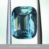 4.09CT ELONGATED CUSHION MADAGASCAR SAPPHIRE, MEDIUM TEAL GREEN, 10.28X8.09X5.01MM - APPRAISED STONE