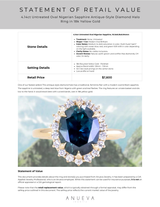 4.14ct Untreated Oval Nigerian Sapphire Antique-Style Diamond Halo Ring in 18k Yellow Gold