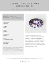 4.26CT GEO OVAL PURPLE TANZANITE, GIA, 12.22X8.69X5.90MM, HEATED