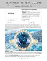 4.56ct Oval Blue Montana Sapphire "Corona" Style Diamond Halo Stackable Ring in 18k Yellow Gold