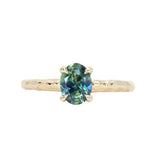 1.00ct Oval Untreated Nigerian Sapphire Evergreen Carved Solitaire in 14k Yellow Gold