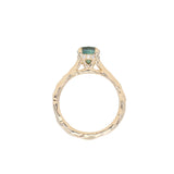 1.75ct Precision Cut Teal Oval Montana Sapphire Four Prong Evergreen Hidden Halo Solitaire in 14k Yellow Gold