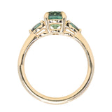 1.51ct Oval Teal Blue Precision Cut Montana Sapphire and Pear Sapphire Low Profile Three Stone Ring in 14k Yellow Gold