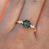1.60ct Asscher Blue Green Madagascar Sapphire and Diamond Starry Night Low Profile Solitaire in 14k Yellow Gold
