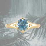 1.70ct Unheated Montana Sapphire Low Profile Six Prong Split Shank Solitaire in 18k Yellow Gold