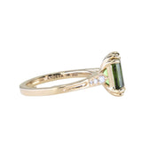 2.0ct Emerald Cut Green Tourmaline and Diamond Vintage Cathedral Double Prong Ring in 14k Yellow Gold