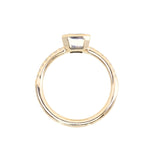 1.27ct Radiant Cut Madagascar Teal Sapphire Low Profile Bezel Solitaire Ring with French Set Diamonds in 14k Yellow Gold