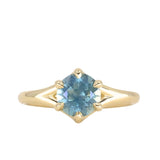 1.70ct Unheated Montana Sapphire Low Profile Six Prong Split Shank Solitaire in 18k Yellow Gold