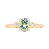 1.27ct Oval Brilliant Light Parti Montana Sapphire and Princess Cut Diamond Rapids Low Profile Ring in 14k Yellow Gold