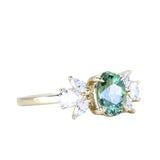 1.73ct Untreated Oval Seafoam Teal Sapphire and Lab Grown Marquise Diamond Cluster Ring in 14k Yellow Gold