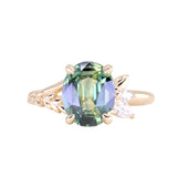 3.07ct Untreated Oval Madagascar Sapphire in Wandering Vine Low Profile 4 Prong Setting with Diamonds in 14k Yellow Gold