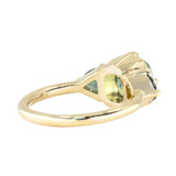 3.17ct Cushion Parti Teal Sapphire and Trillion Sapphire Antique Compass Set Low Profile Ring in 18k Yellow Gold
