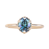 1.20ct Oval Untreated Montana Sapphire Scallop Cup Solitaire in 14k Yellow Gold