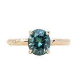 2.06ct Oval Precision Cut Teal Blue Green Oval Montana Sapphire Evergreen Carved 4 Prong Solitaire in 14k Yellow Gold