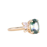 3.07ct Untreated Oval Madagascar Sapphire in Wandering Vine Low Profile 4 Prong Setting with Diamonds in 14k Yellow Gold